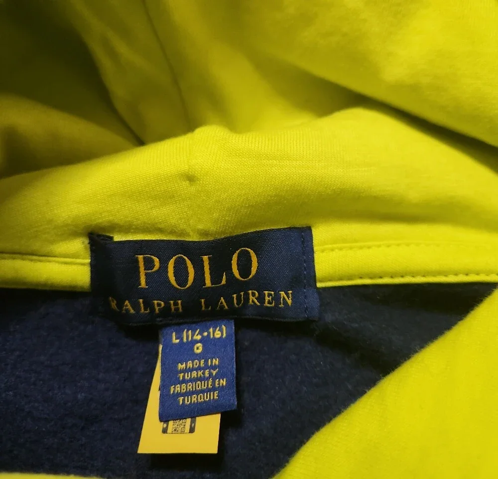 Polo by Ralph Lauren Olive Colorblock Polo Bear Hoodie with Neon Yellow Hood